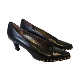 Prevata black leather pumps with studded accent. Size 8.5AA
